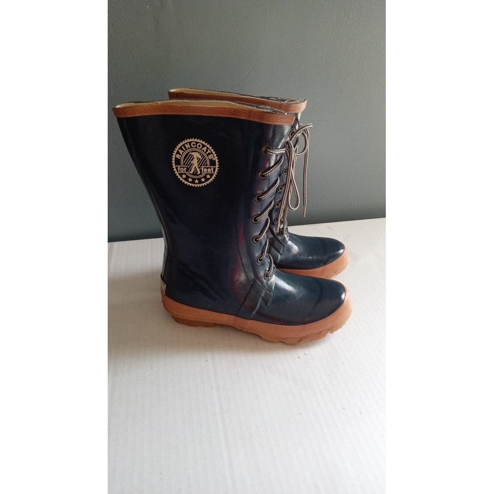 Raincoats for Feet Navy Blue Lace Up Rubber‎ Rain Boots Steel Shank Womens 8.5